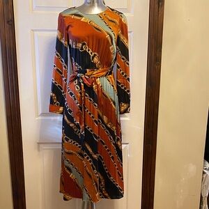 Zara Orange and Black Chain Print Long Sleeve Dress